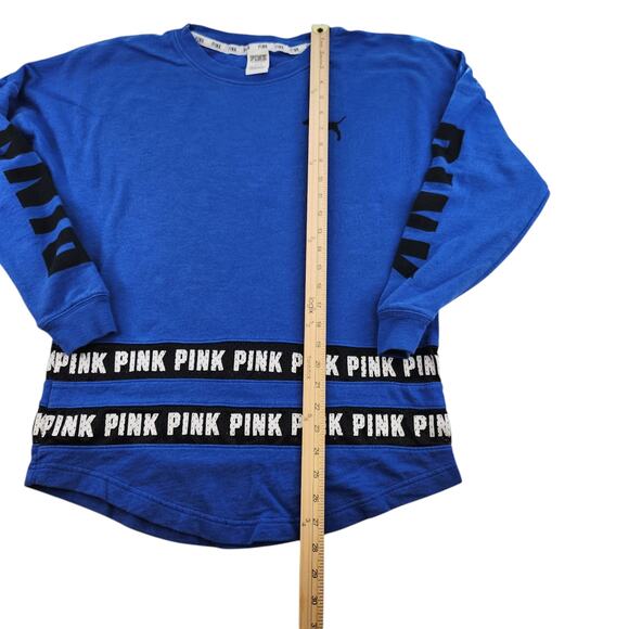 Victorias Secret Pink Sweater Womens Small Blue Black Striped Jersey Oversized - Picture 13 of 14